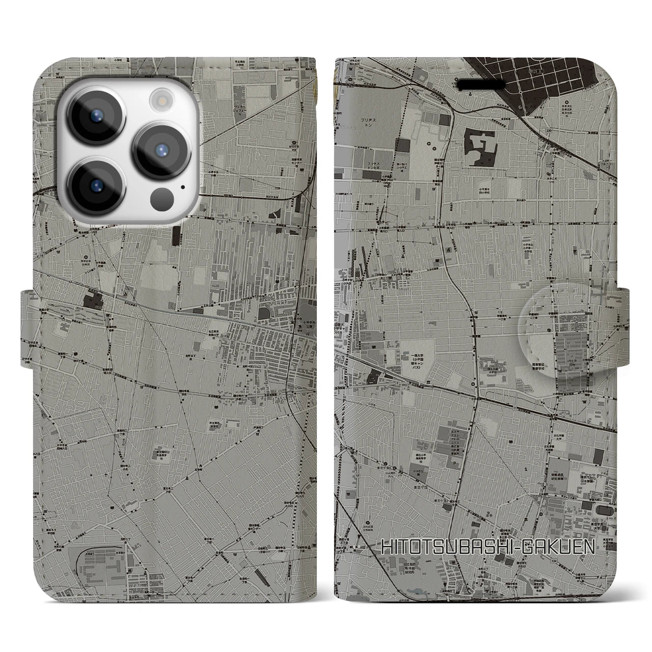 【一橋学園(東京都)】地図柄iPhoneケース(手帳タイプ)