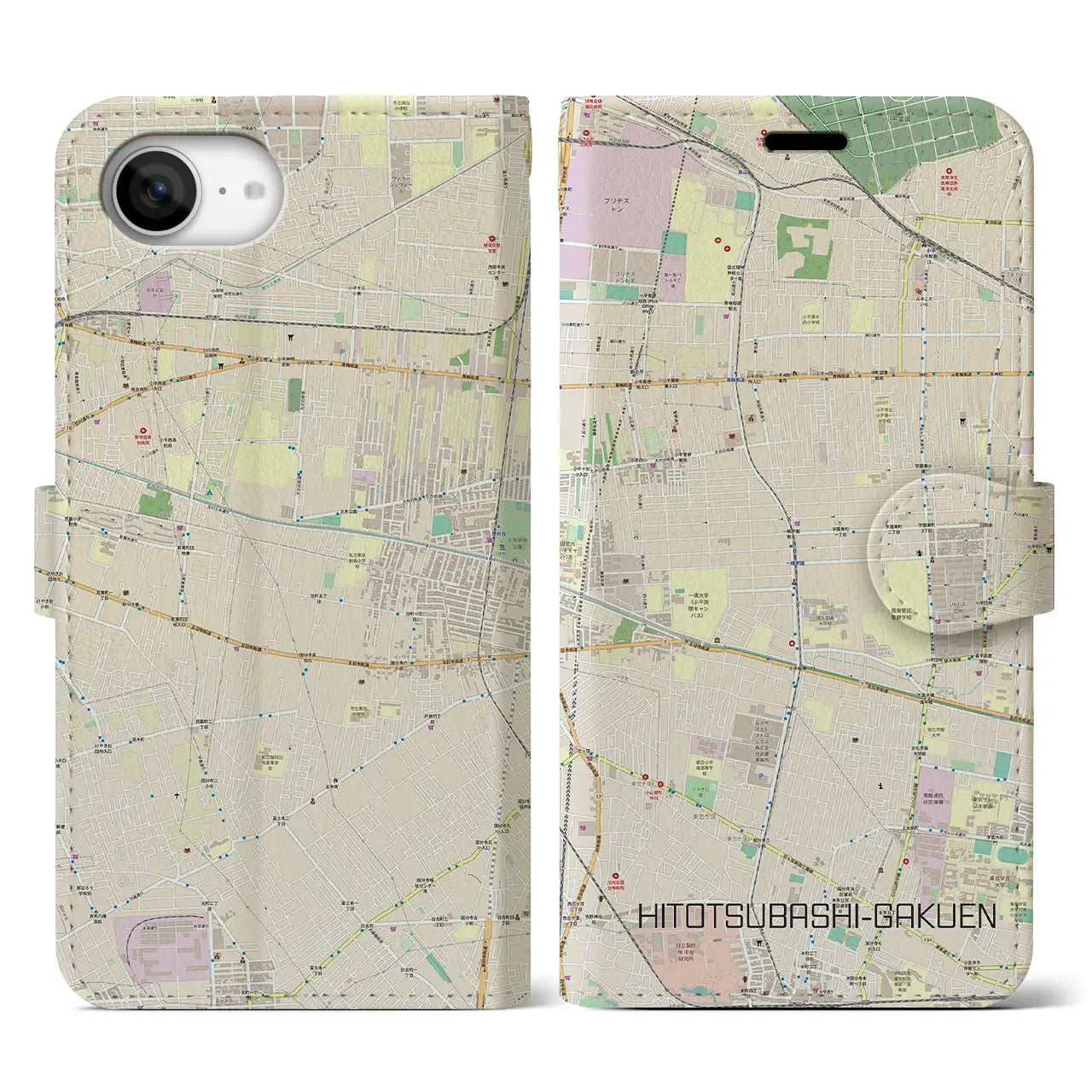 【一橋学園(東京都)】地図柄iPhoneケース(手帳タイプ)