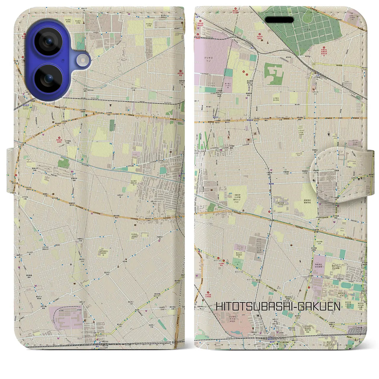 【一橋学園(東京都)】地図柄iPhoneケース(手帳タイプ)ナチュラル・iPhone 16 Pro Max 用