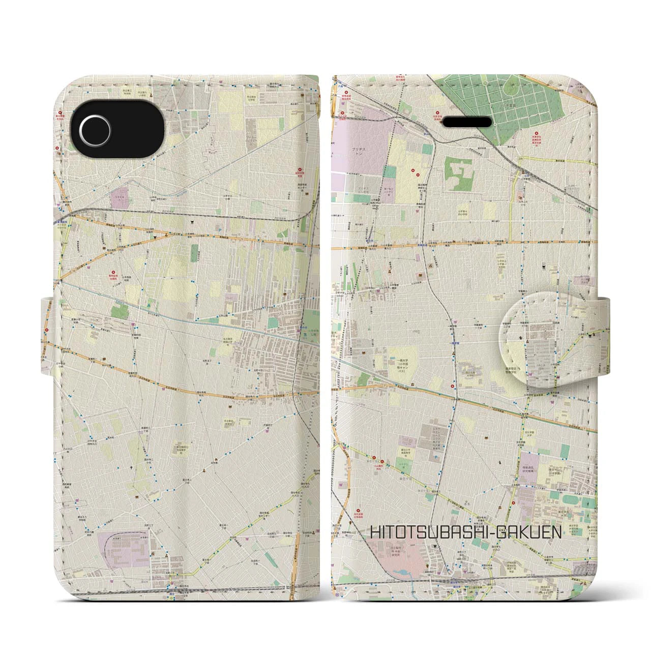 【一橋学園(東京都)】地図柄iPhoneケース(手帳タイプ)