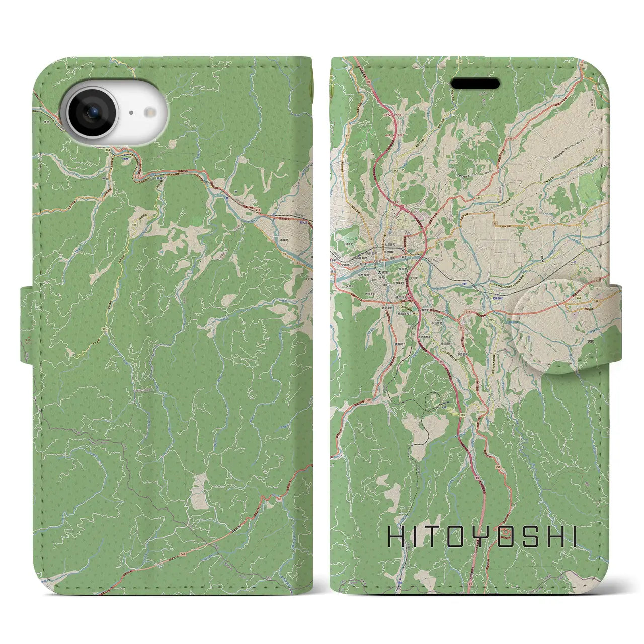 【人吉(熊本県)】地図柄iPhoneケース(手帳タイプ)