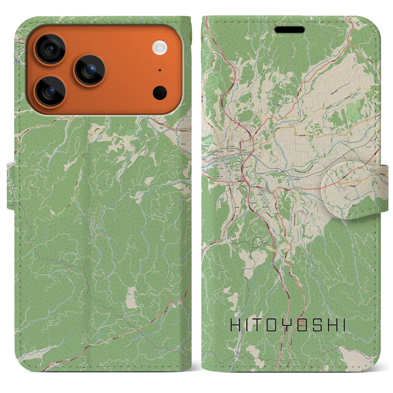 【人吉(熊本県)】地図柄iPhoneケース(手帳タイプ)