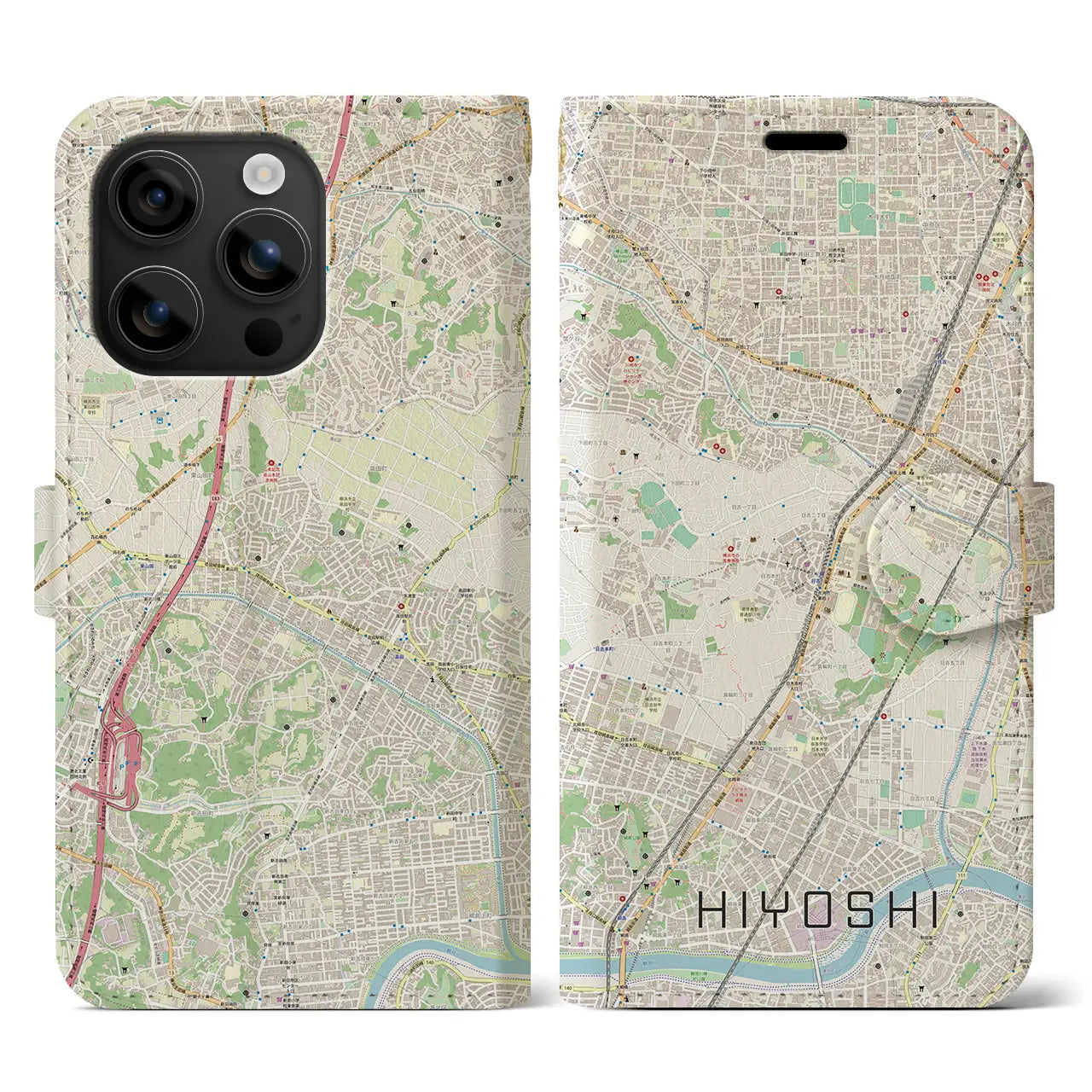 【日吉(神奈川県)】地図柄iPhoneケース(手帳タイプ)ナチュラル・iPhone 16 用