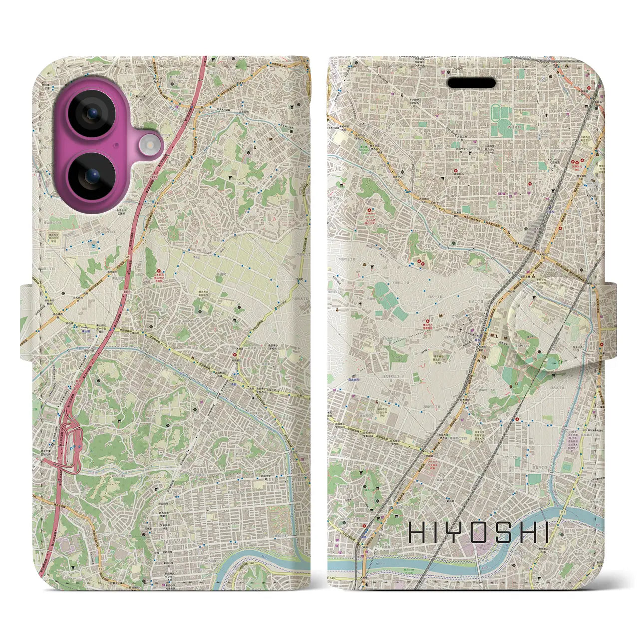 【日吉(神奈川県)】地図柄iPhoneケース(手帳タイプ)ナチュラル・iPhone 16 Pro 用