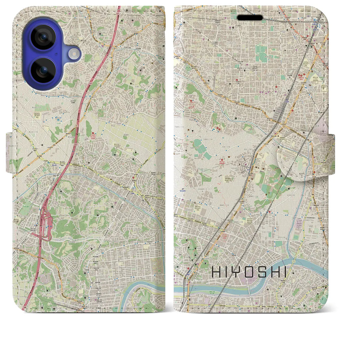 【日吉(神奈川県)】地図柄iPhoneケース(手帳タイプ)ナチュラル・iPhone 16 Pro Max 用
