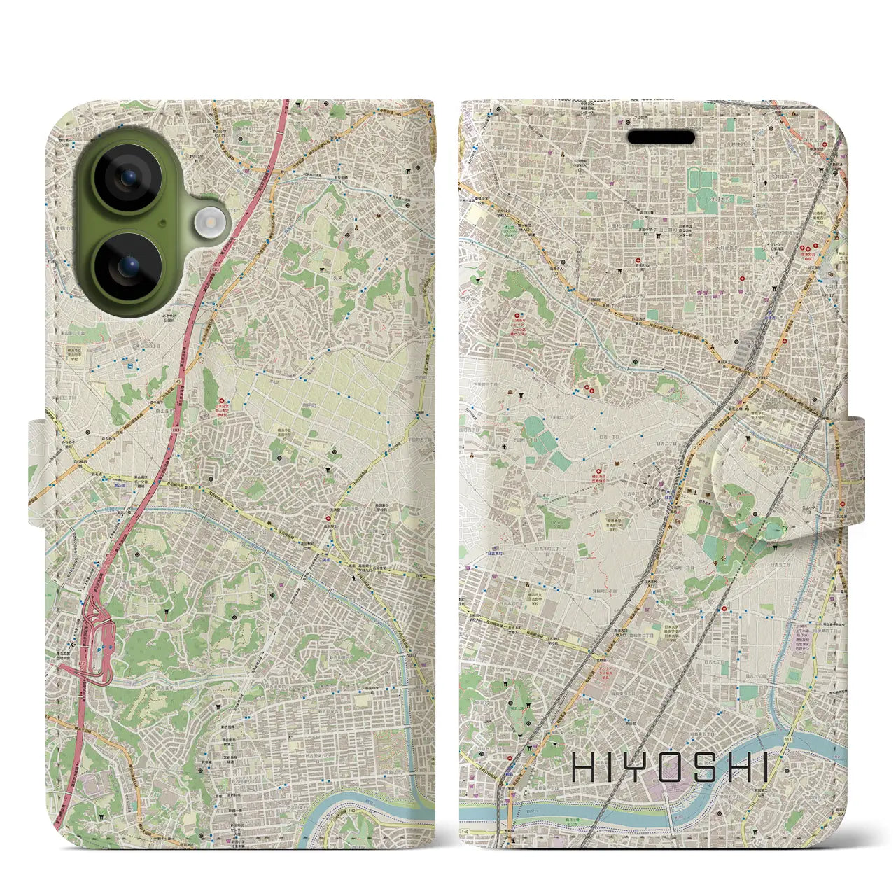 【日吉(神奈川県)】地図柄iPhoneケース(手帳タイプ)モノトーン・iPhone 17 Pro Max 用