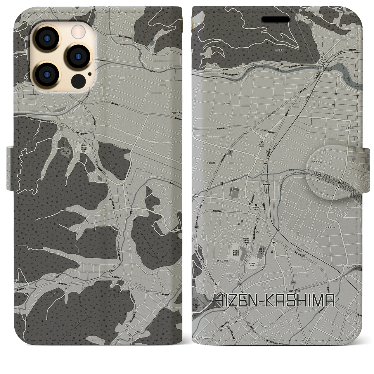 【肥前鹿島(佐賀県)】地図柄iPhoneケース(手帳タイプ)