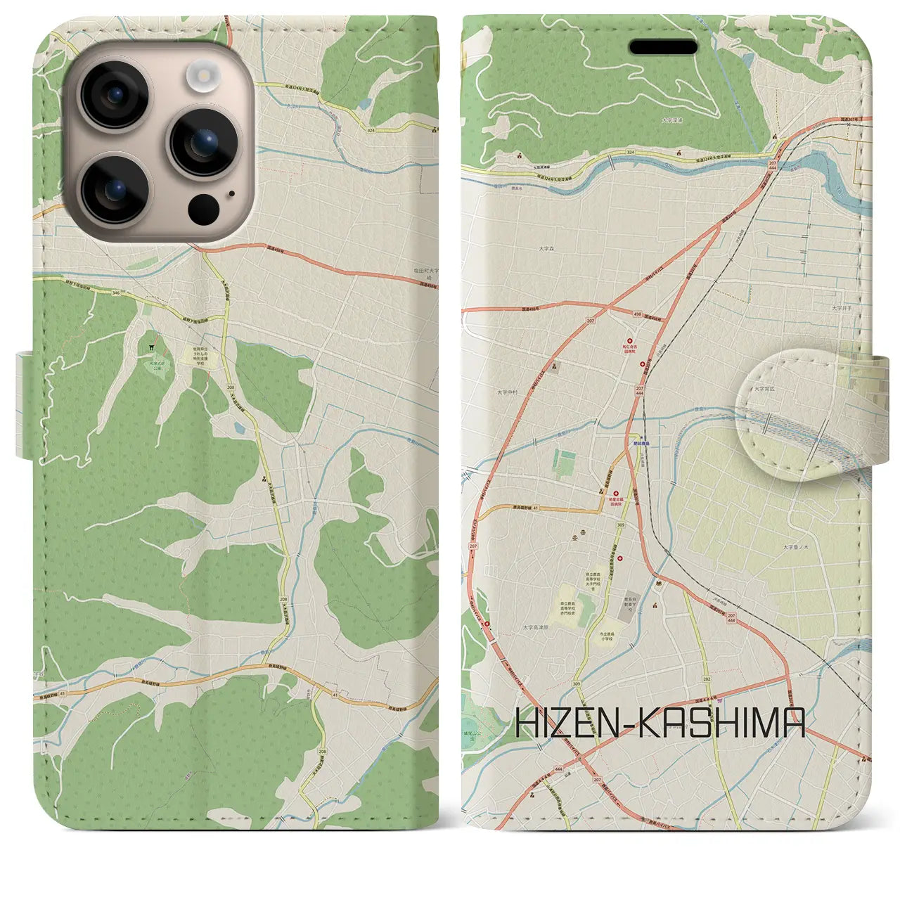【肥前鹿島(佐賀県)】地図柄iPhoneケース(手帳タイプ)ナチュラル・iPhone 16 Plus 用