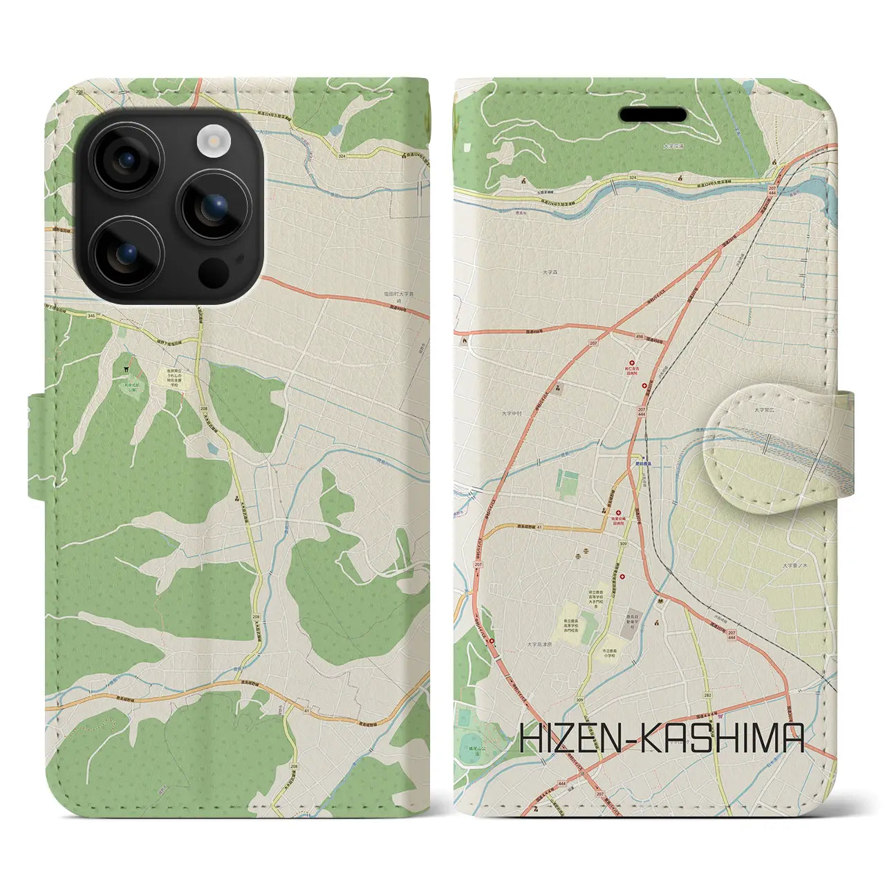 【肥前鹿島(佐賀県)】地図柄iPhoneケース(手帳タイプ)ナチュラル・iPhone 16 用