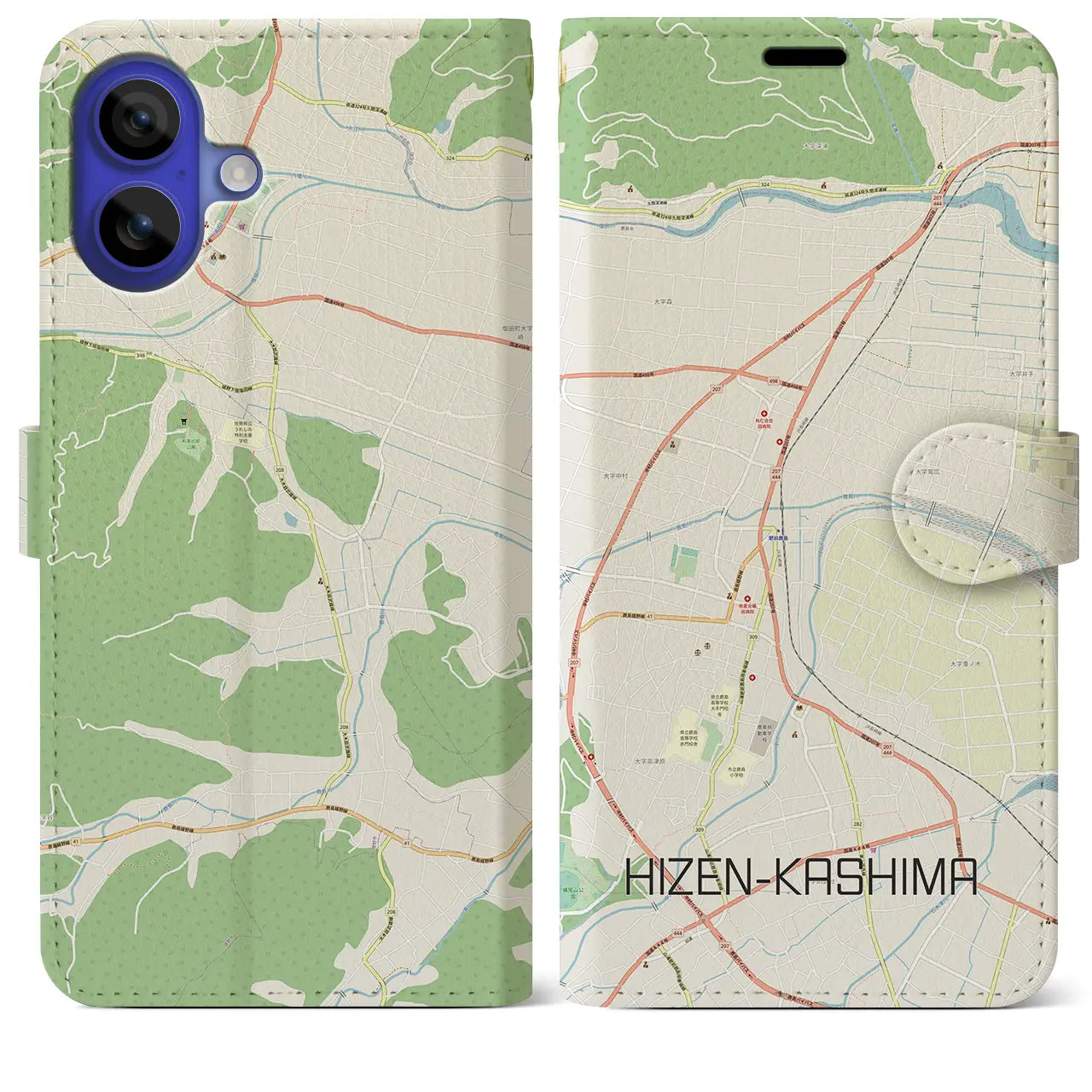 【肥前鹿島(佐賀県)】地図柄iPhoneケース(手帳タイプ)ナチュラル・iPhone 16 Pro Max 用