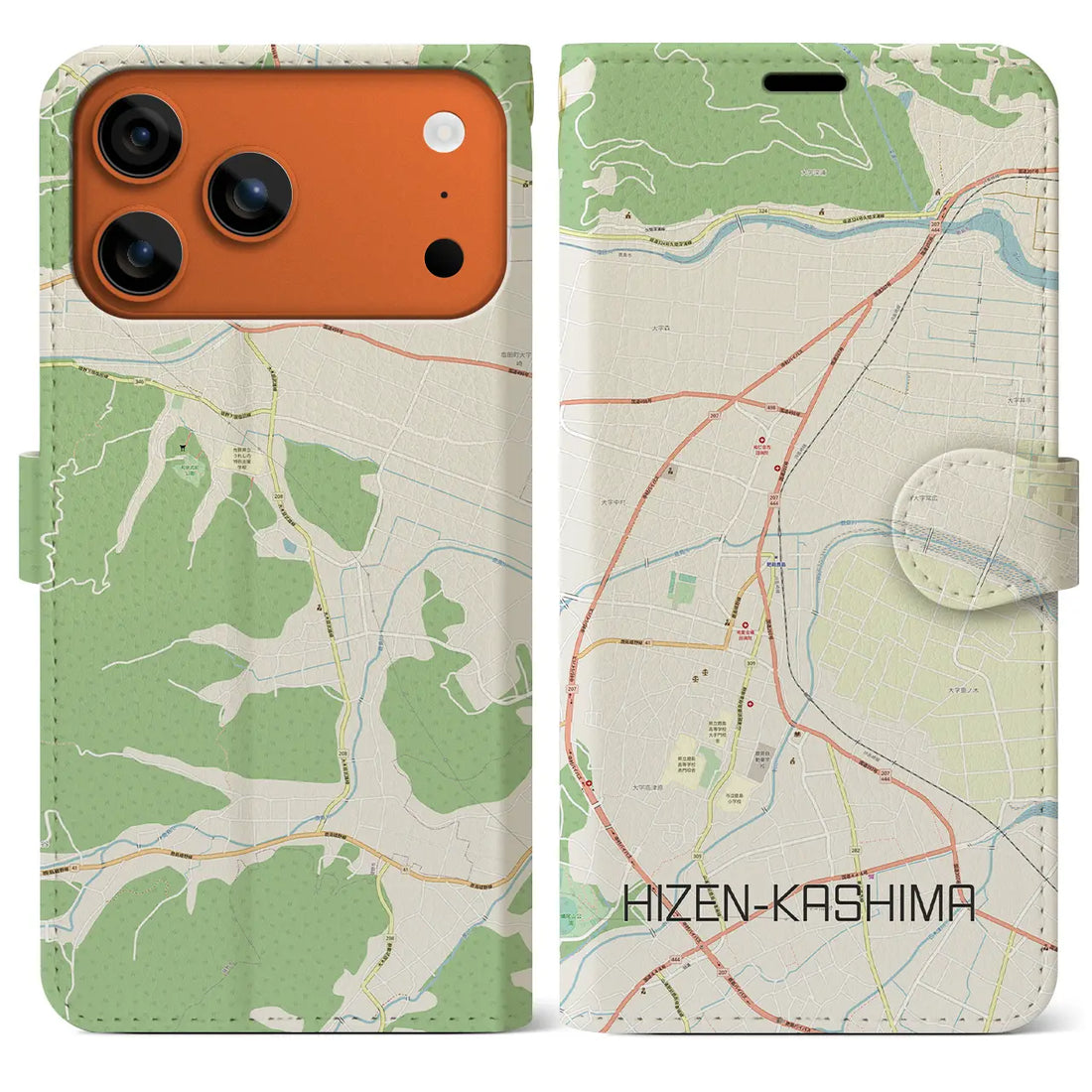 【肥前鹿島(佐賀県)】地図柄iPhoneケース(手帳タイプ)ナチュラル・iPhone 17 Pro Max 用