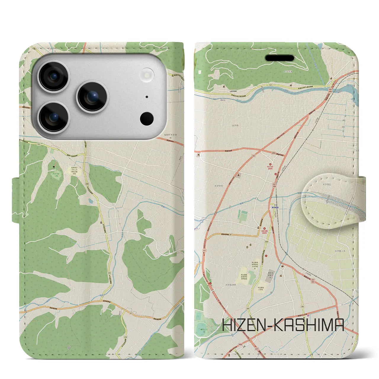 【肥前鹿島(佐賀県)】地図柄iPhoneケース(手帳タイプ)モノトーン・iPhone 17 Pro Max 用