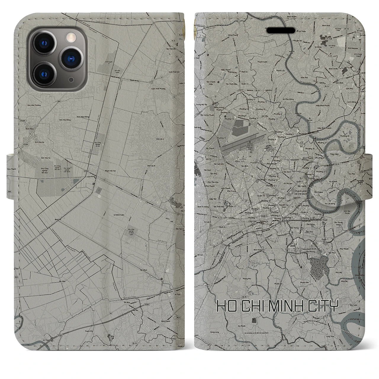 【ホーチミン(ベトナム)】地図柄iPhoneケース(手帳タイプ)モノトーン・iPhone 11 Pro Max 用