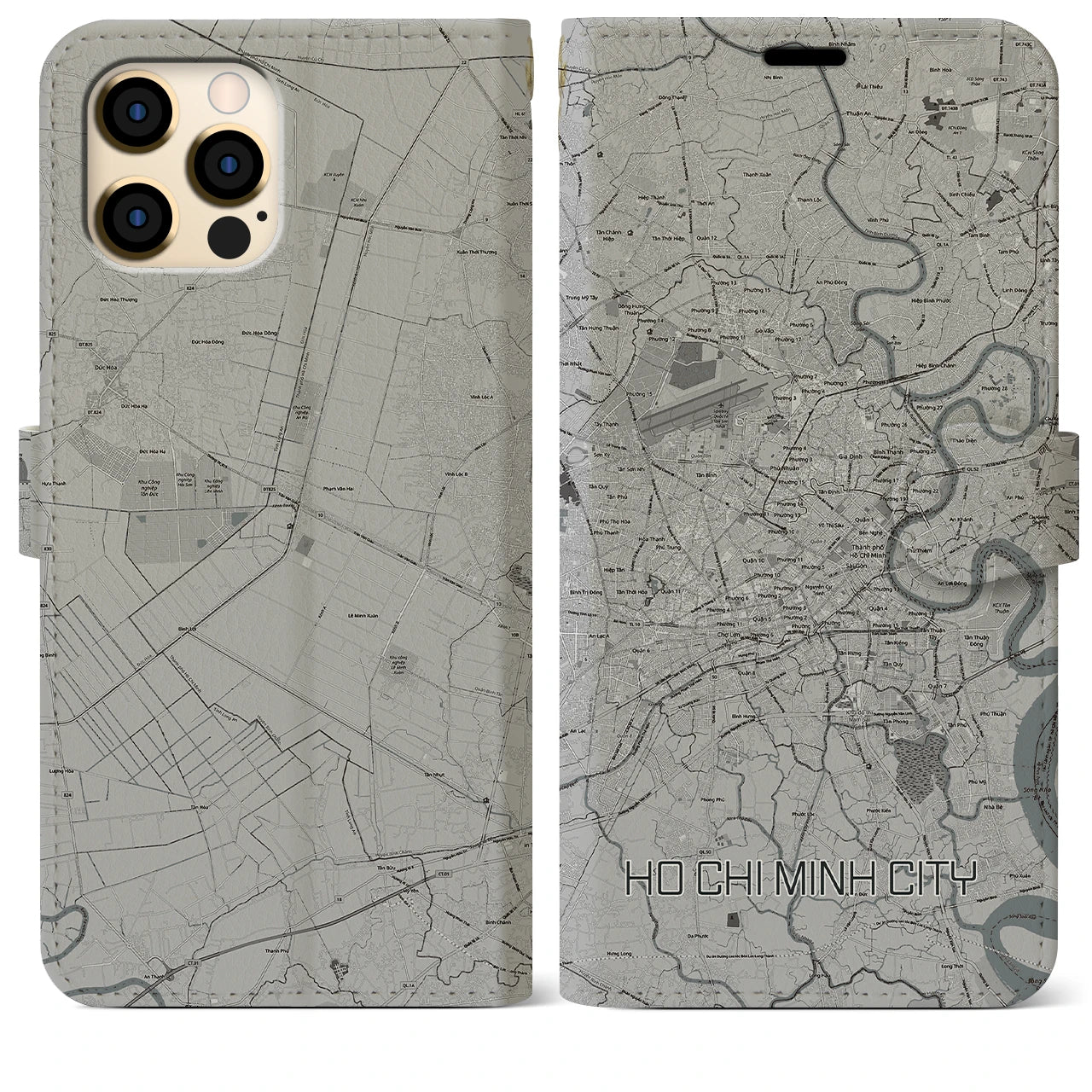 【ホーチミン(ベトナム)】地図柄iPhoneケース(手帳タイプ)モノトーン・iPhone 12 Pro Max 用