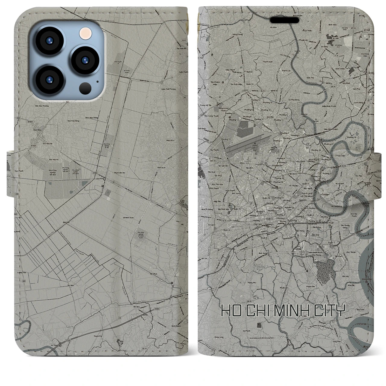 【ホーチミン(ベトナム)】地図柄iPhoneケース(手帳タイプ)モノトーン・iPhone 13 Pro Max 用