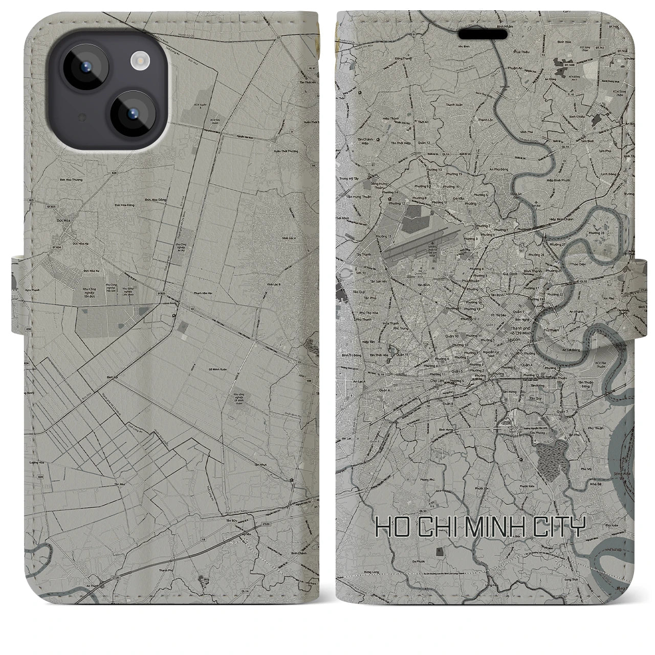 【ホーチミン(ベトナム)】地図柄iPhoneケース(手帳タイプ)モノトーン・iPhone 14 Plus 用