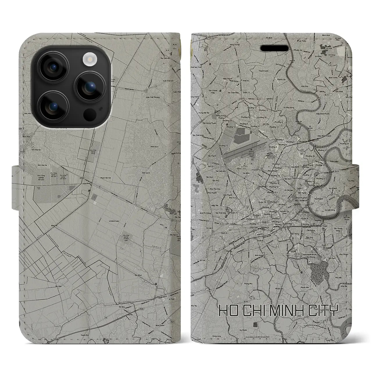 【ホーチミン(ベトナム)】地図柄iPhoneケース(手帳タイプ)モノトーン・iPhone 16 用