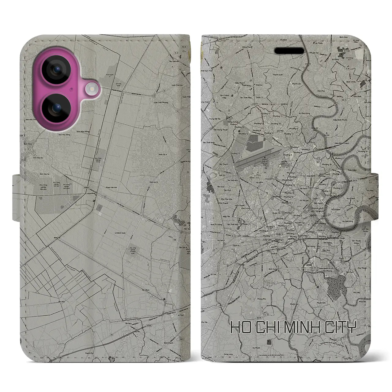 【ホーチミン(ベトナム)】地図柄iPhoneケース(手帳タイプ)モノトーン・iPhone 16 Pro 用