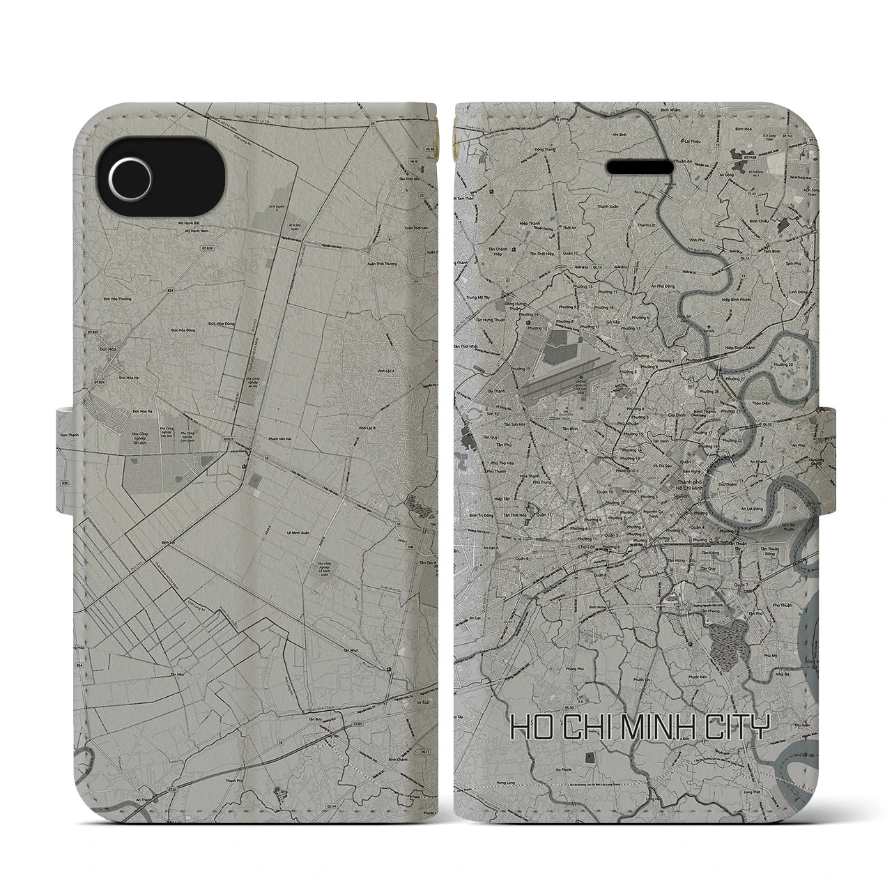 【ホーチミン(ベトナム)】地図柄iPhoneケース(手帳タイプ)モノトーン・iPhone SE(第3 / 第2世代) / 8 / 7 / 6s / 6 用