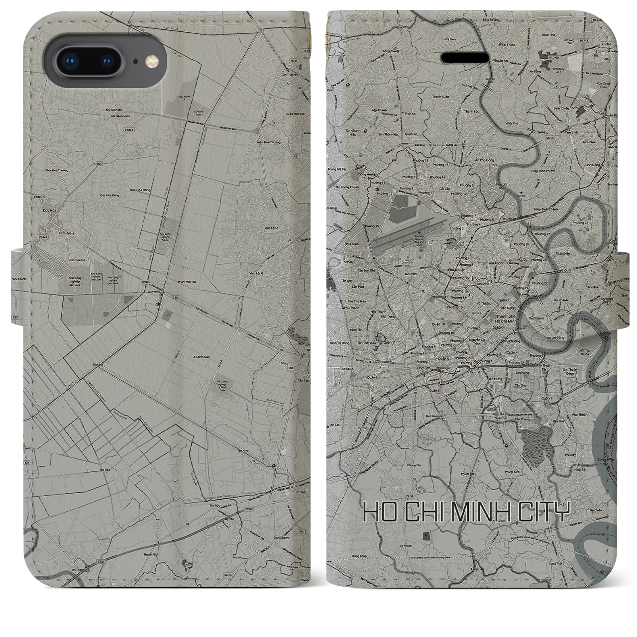 【ホーチミン(ベトナム)】地図柄iPhoneケース(手帳タイプ)モノトーン・iPhone 8Plus /7Plus / 6sPlus / 6Plus 用