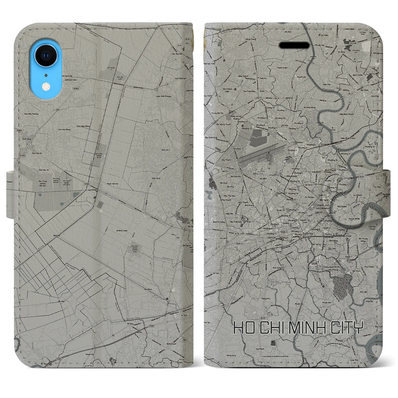 【ホーチミン(ベトナム)】地図柄iPhoneケース(手帳タイプ)モノトーン・iPhone XR 用