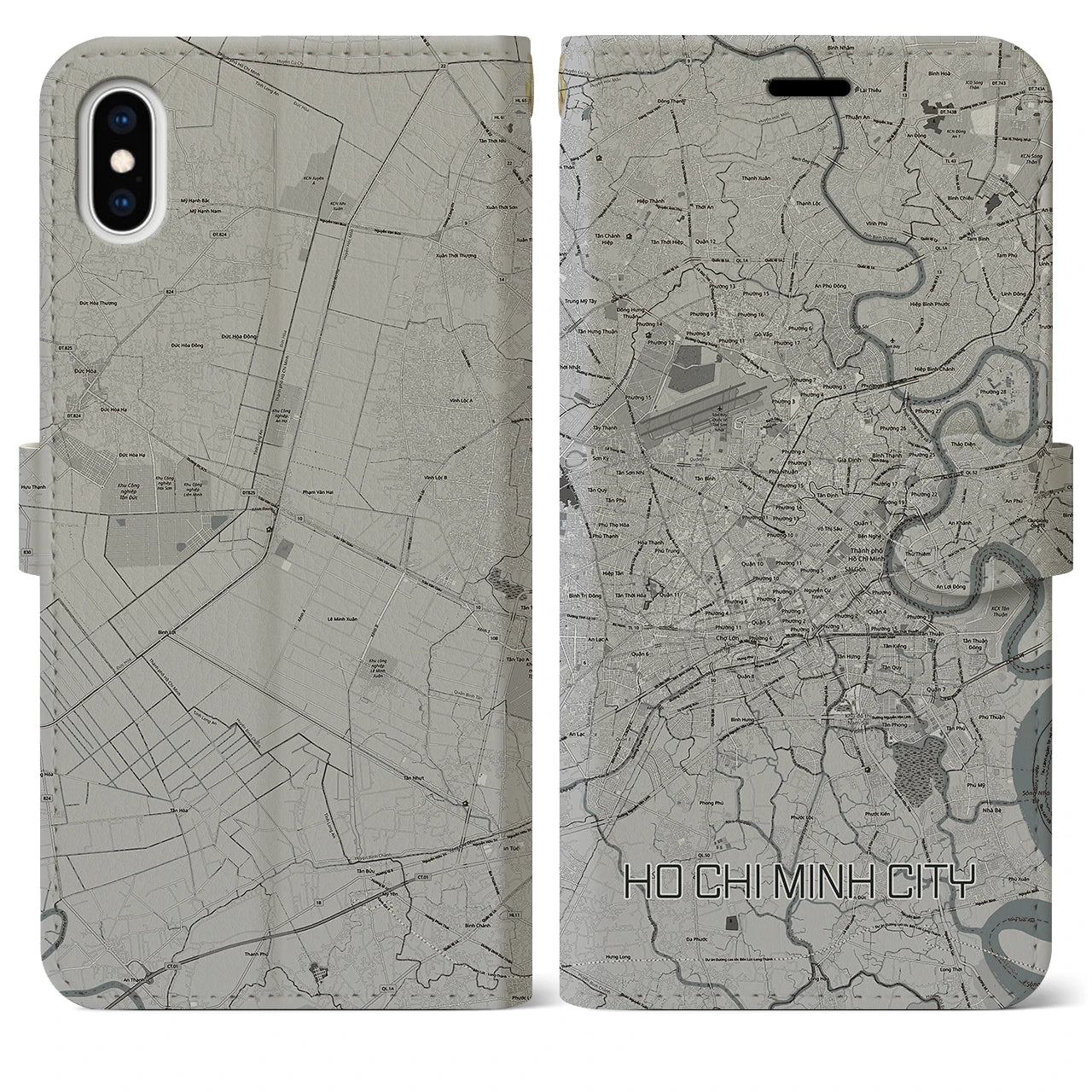【ホーチミン(ベトナム)】地図柄iPhoneケース(手帳タイプ)モノトーン・iPhone XS Max 用