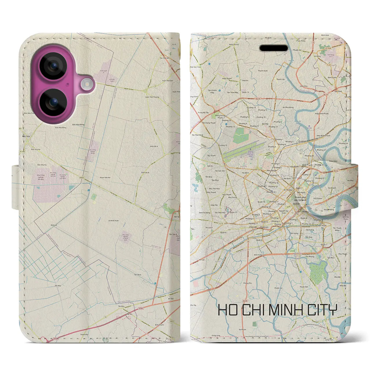 【ホーチミン(ベトナム)】地図柄iPhoneケース(手帳タイプ)ナチュラル・iPhone 16 Pro 用