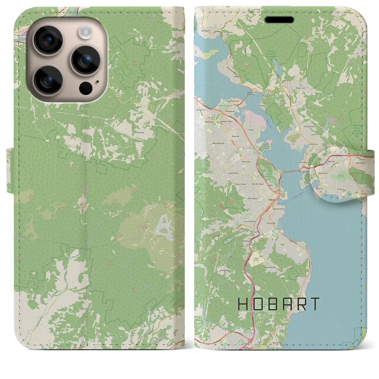 【ホバート(オーストラリア)】地図柄iPhoneケース(手帳タイプ)ナチュラル・iPhone 16 Plus 用