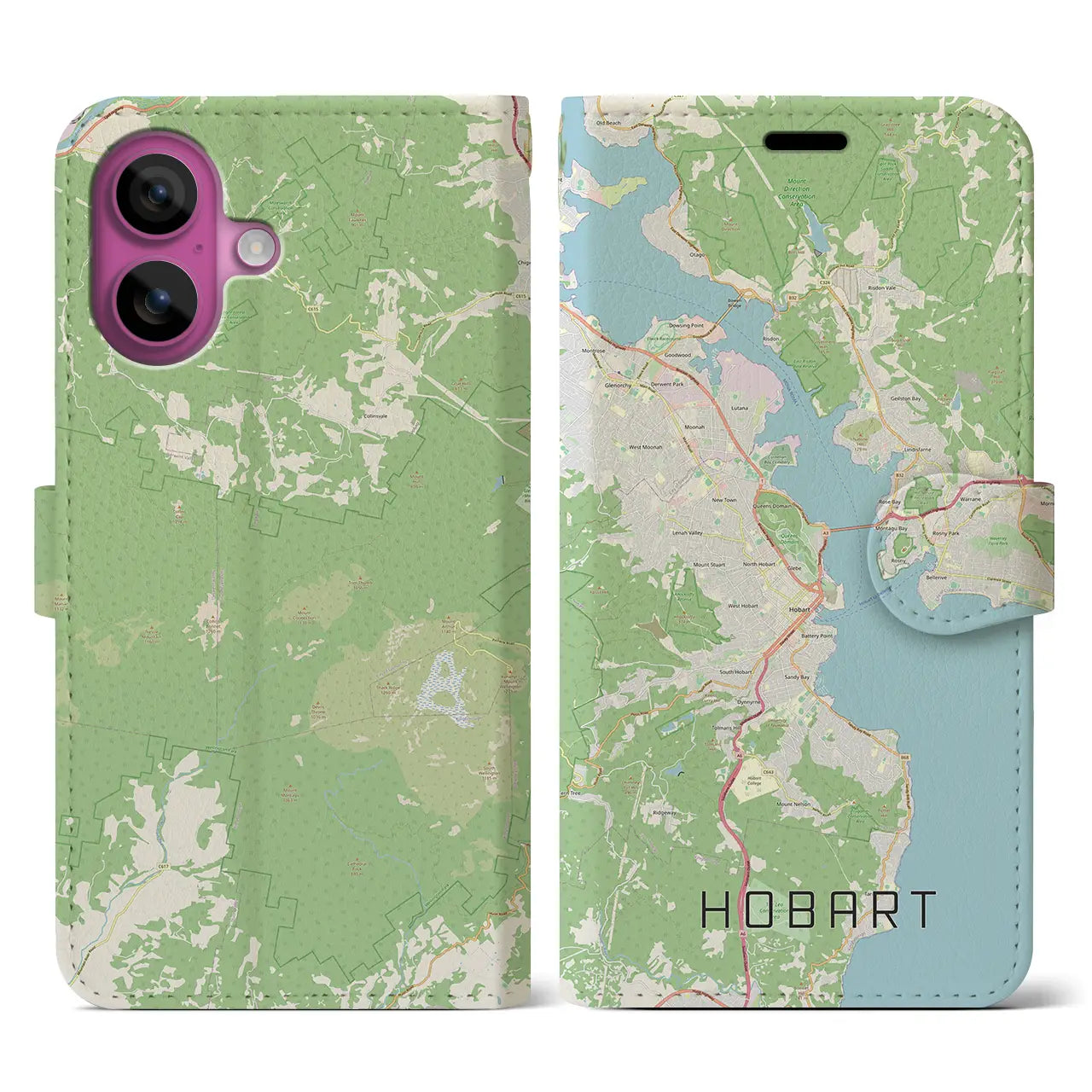 【ホバート(オーストラリア)】地図柄iPhoneケース(手帳タイプ)ナチュラル・iPhone 16 Pro 用