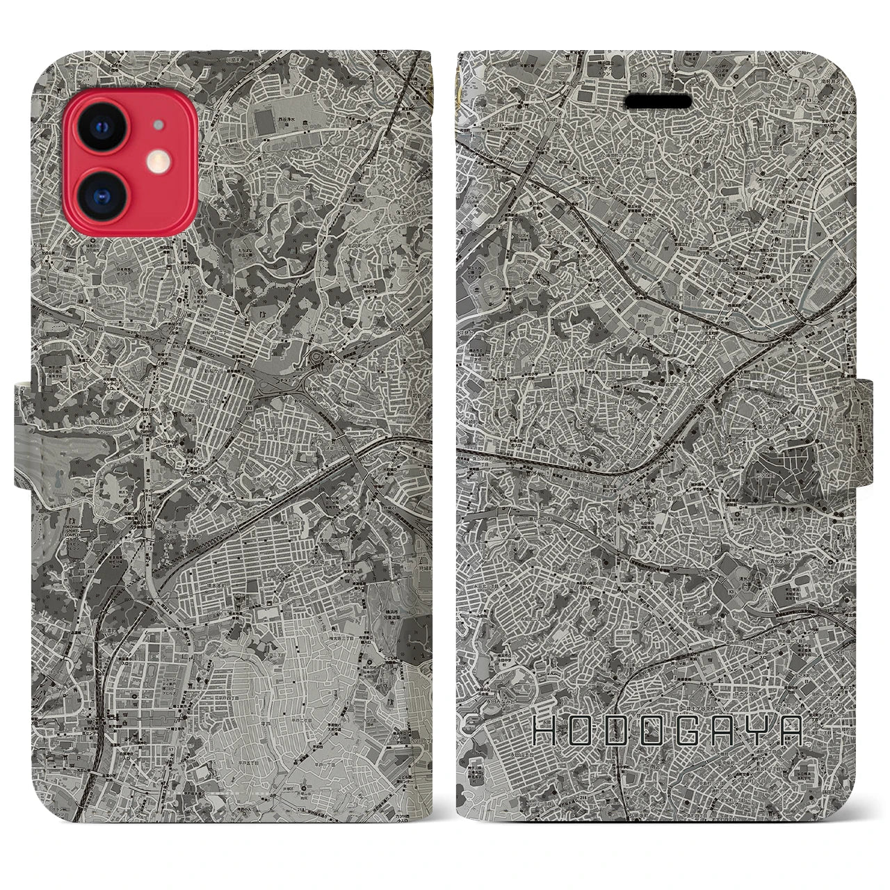 【保土ケ谷(神奈川県)】地図柄iPhoneケース(手帳タイプ)モノトーン・iPhone 11 用