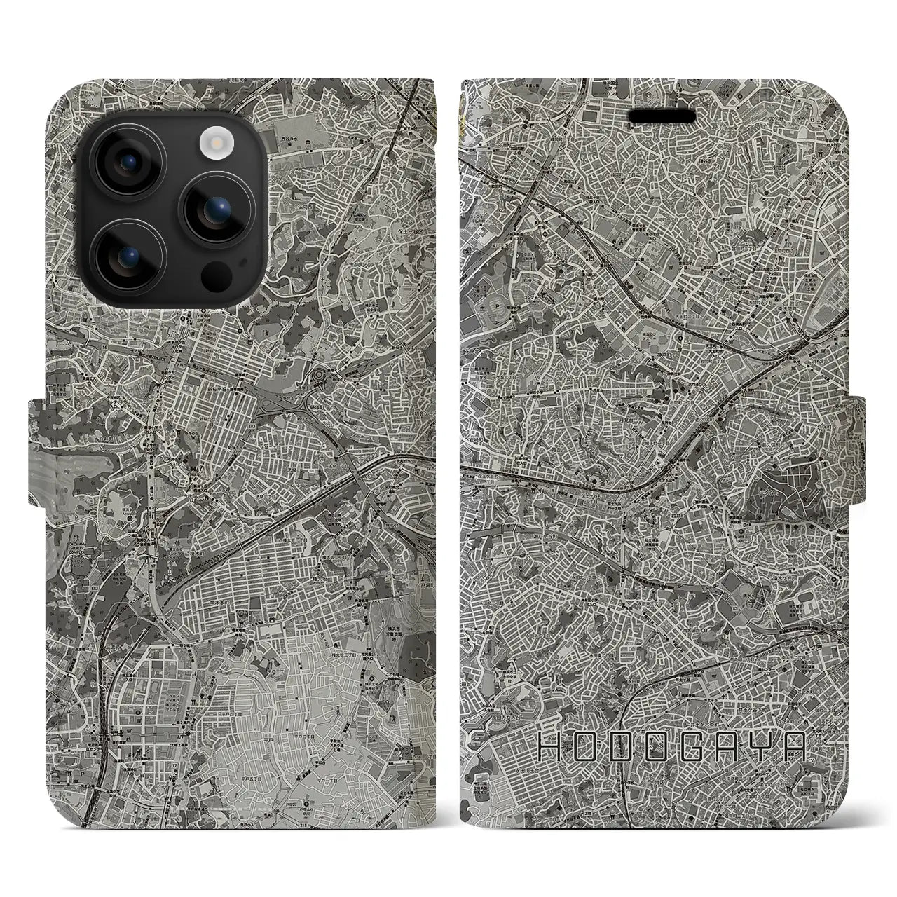 【保土ケ谷(神奈川県)】地図柄iPhoneケース(手帳タイプ)モノトーン・iPhone 16 用