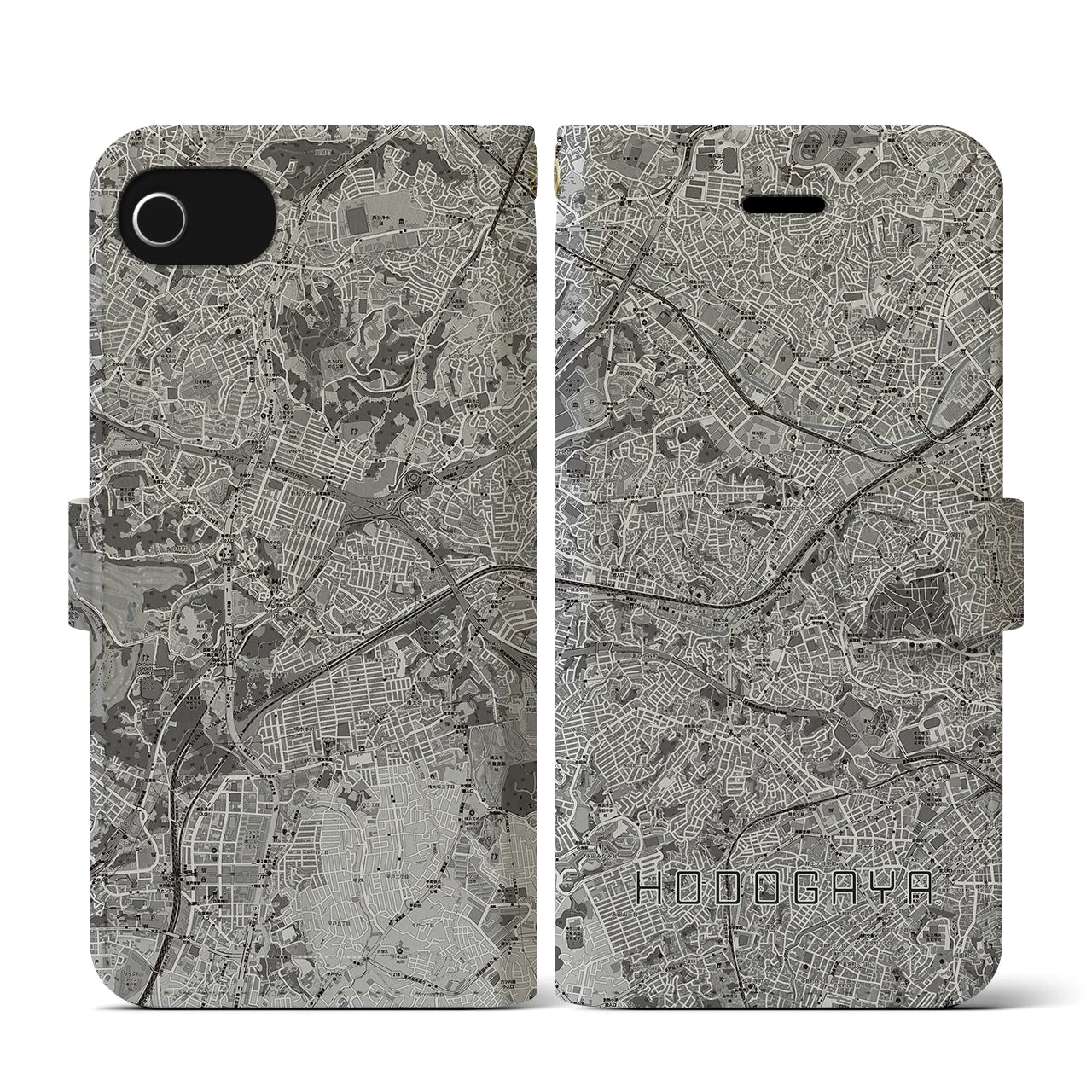 【保土ケ谷(神奈川県)】地図柄iPhoneケース(手帳タイプ)モノトーン・iPhone SE(第3 / 第2世代) / 8 / 7 / 6s / 6 用