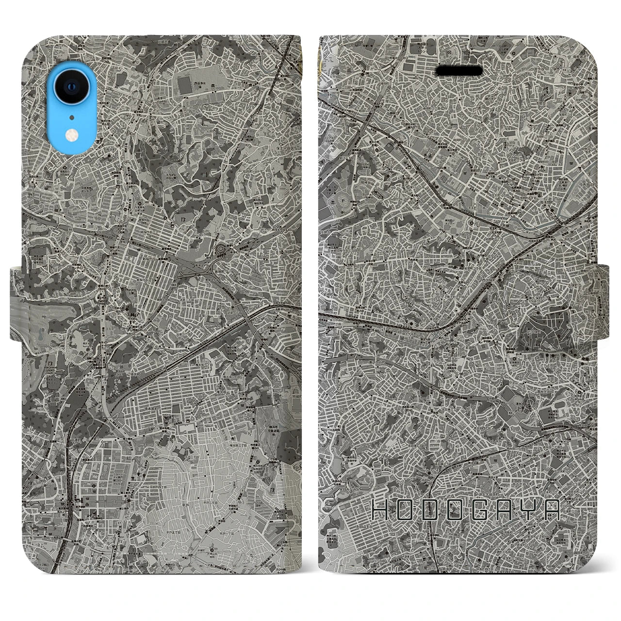 【保土ケ谷(神奈川県)】地図柄iPhoneケース(手帳タイプ)モノトーン・iPhone XR 用
