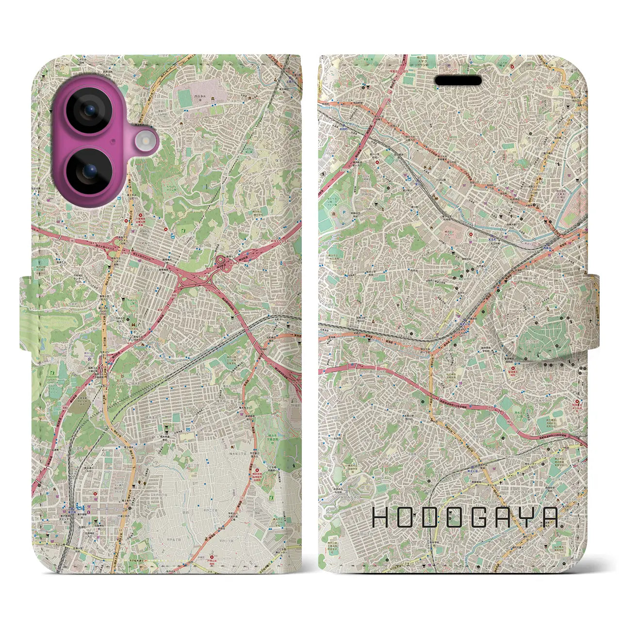 【保土ケ谷(神奈川県)】地図柄iPhoneケース(手帳タイプ)ナチュラル・iPhone 16 Pro 用
