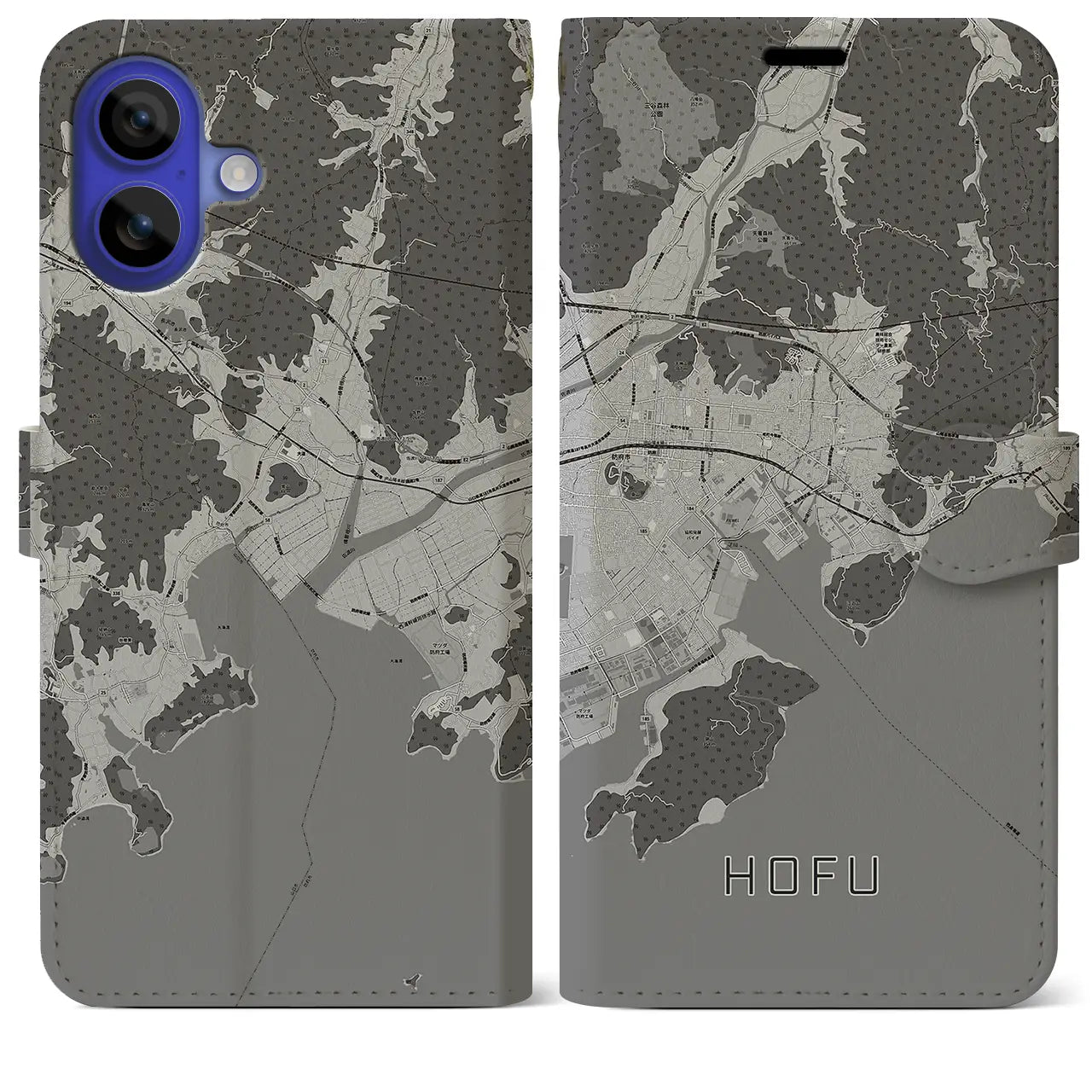 【防府(山口県)】地図柄iPhoneケース(手帳タイプ)モノトーン・iPhone 16 Pro Max 用
