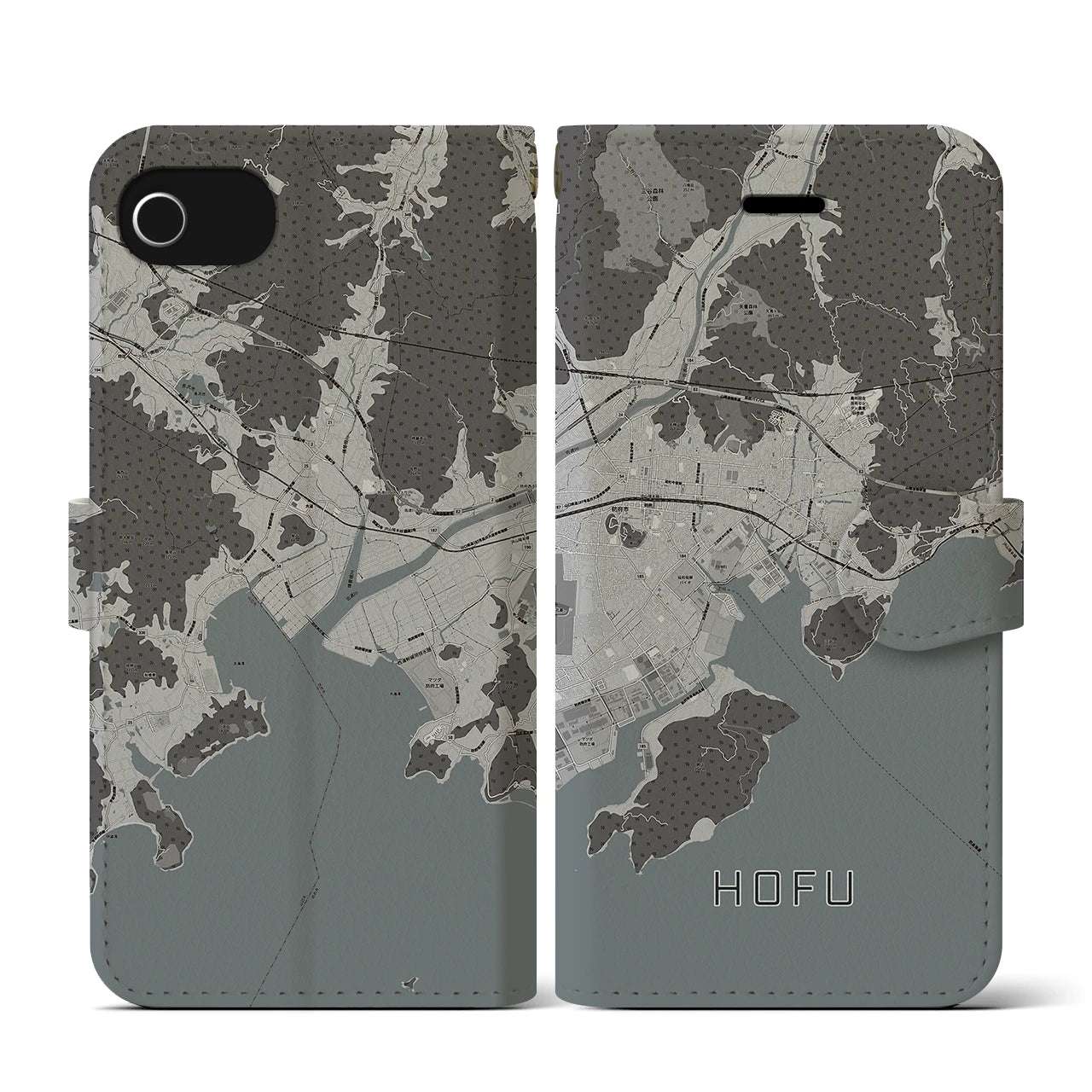 【防府(山口県)】地図柄iPhoneケース(手帳タイプ)モノトーン・iPhone SE(第3 / 第2世代) / 8 / 7 / 6s / 6 用