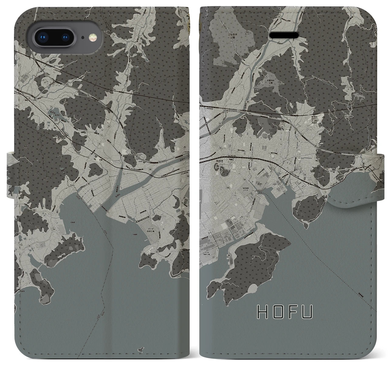 【防府(山口県)】地図柄iPhoneケース(手帳タイプ)モノトーン・iPhone 8Plus /7Plus / 6sPlus / 6Plus 用