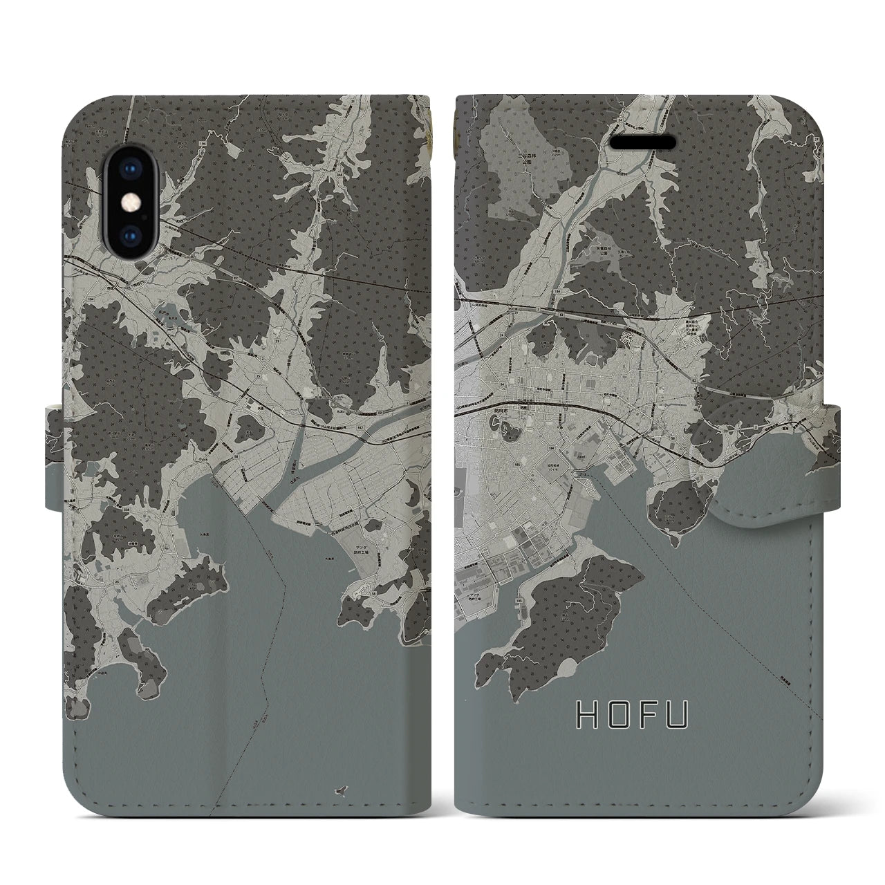 【防府(山口県)】地図柄iPhoneケース(手帳タイプ)モノトーン・iPhone XS / X 用