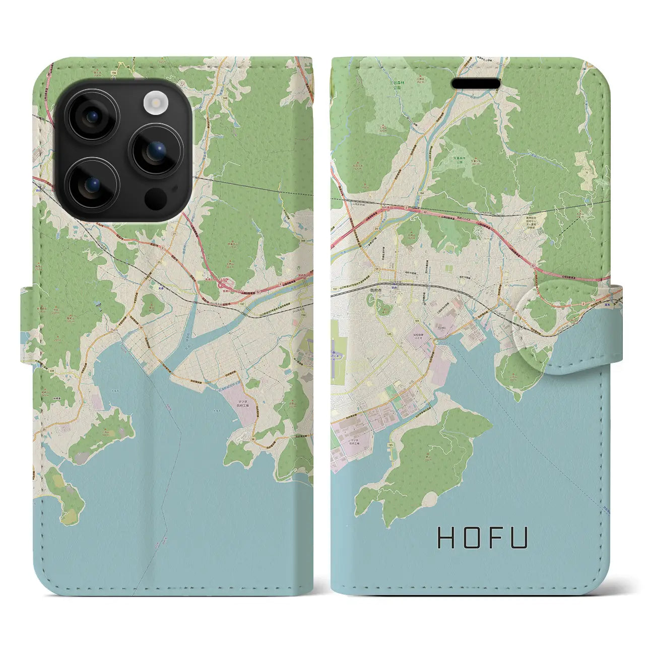 【防府(山口県)】地図柄iPhoneケース(手帳タイプ)ナチュラル・iPhone 16 用