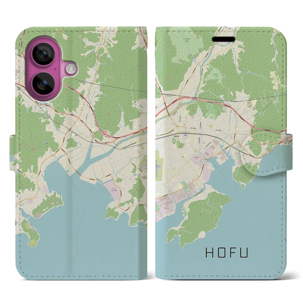 【防府(山口県)】地図柄iPhoneケース(手帳タイプ)ナチュラル・iPhone 16 Pro 用