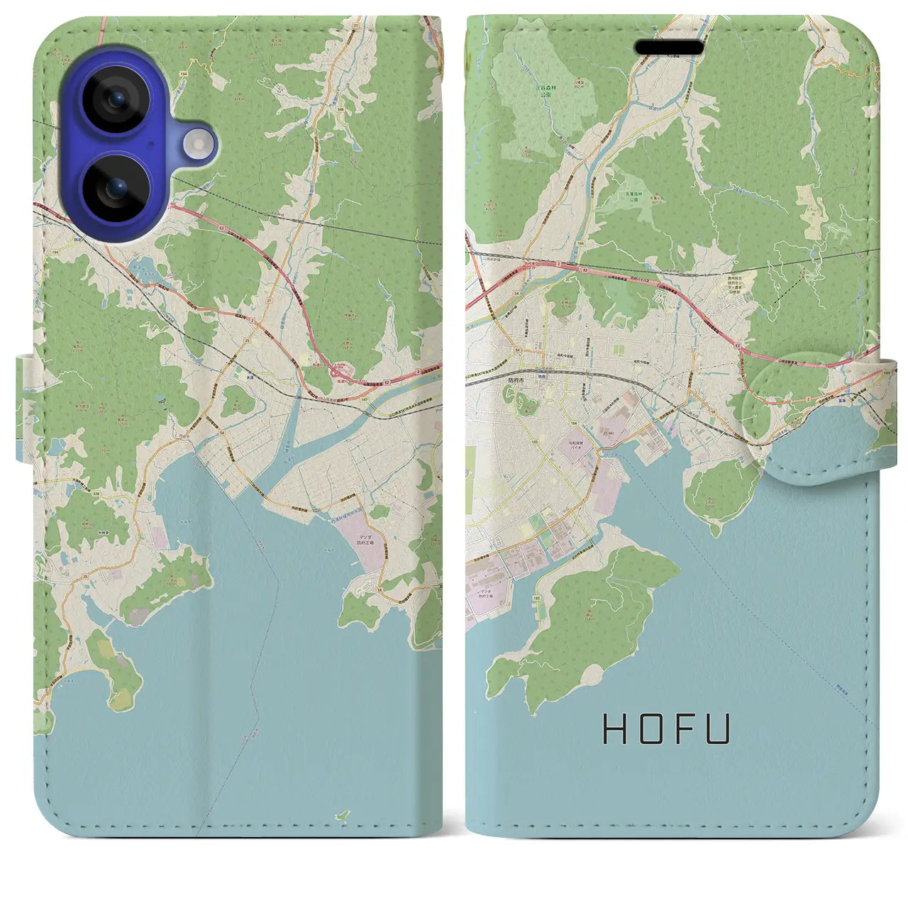 【防府(山口県)】地図柄iPhoneケース(手帳タイプ)ナチュラル・iPhone 16 Pro Max 用