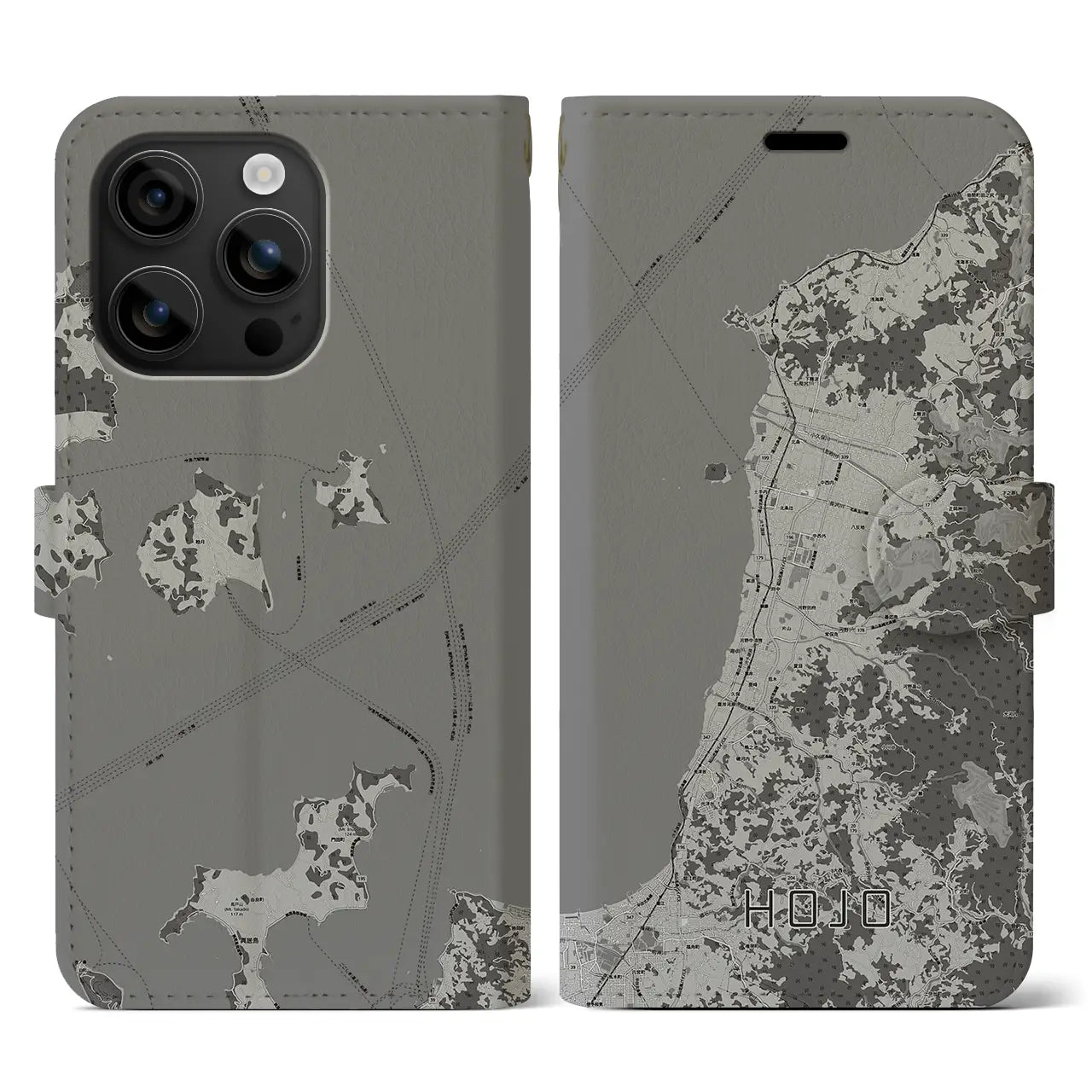 【北条(愛媛県)】地図柄iPhoneケース(手帳タイプ)モノトーン・iPhone 16 用