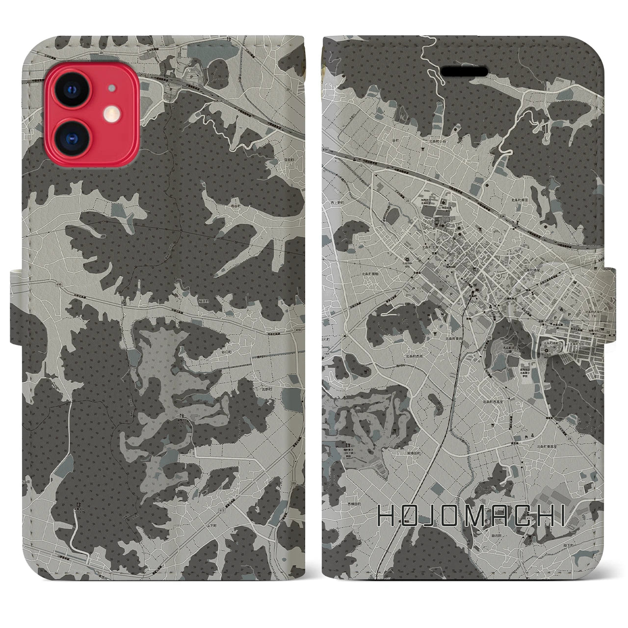 【北条町(兵庫県)】地図柄iPhoneケース(手帳タイプ)モノトーン・iPhone 11 用