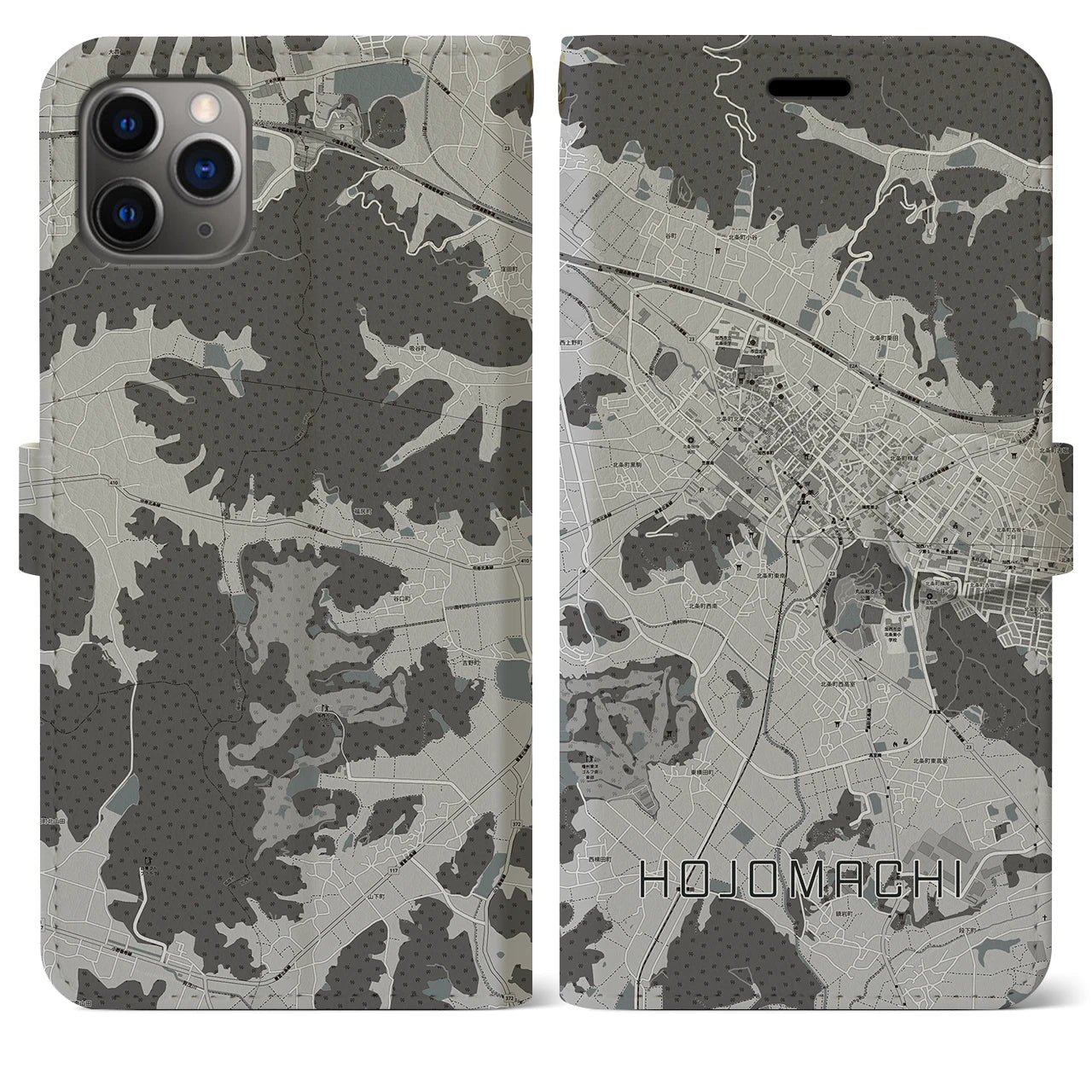 【北条町(兵庫県)】地図柄iPhoneケース(手帳タイプ)モノトーン・iPhone 11 Pro Max 用