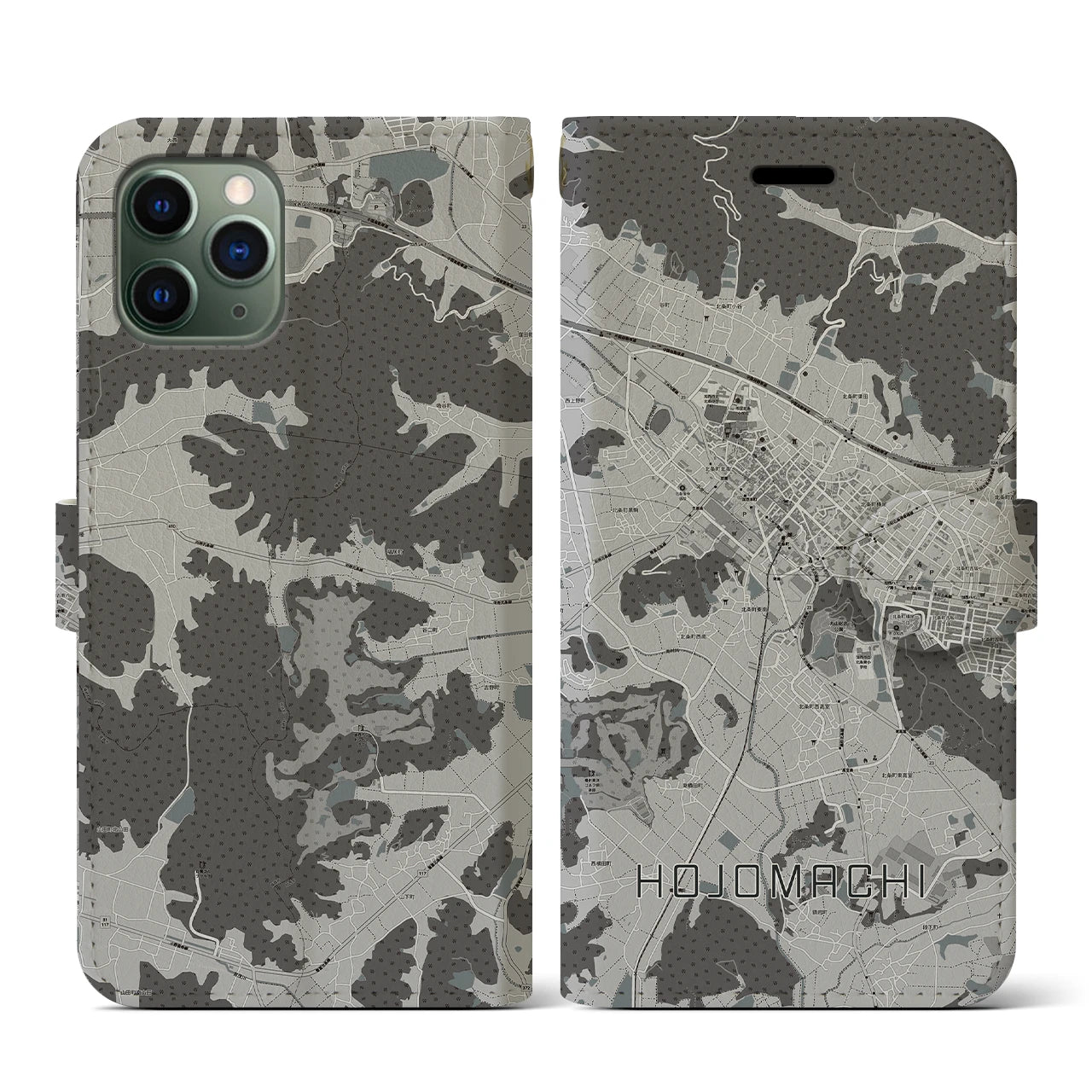 【北条町(兵庫県)】地図柄iPhoneケース(手帳タイプ)モノトーン・iPhone 11 Pro 用