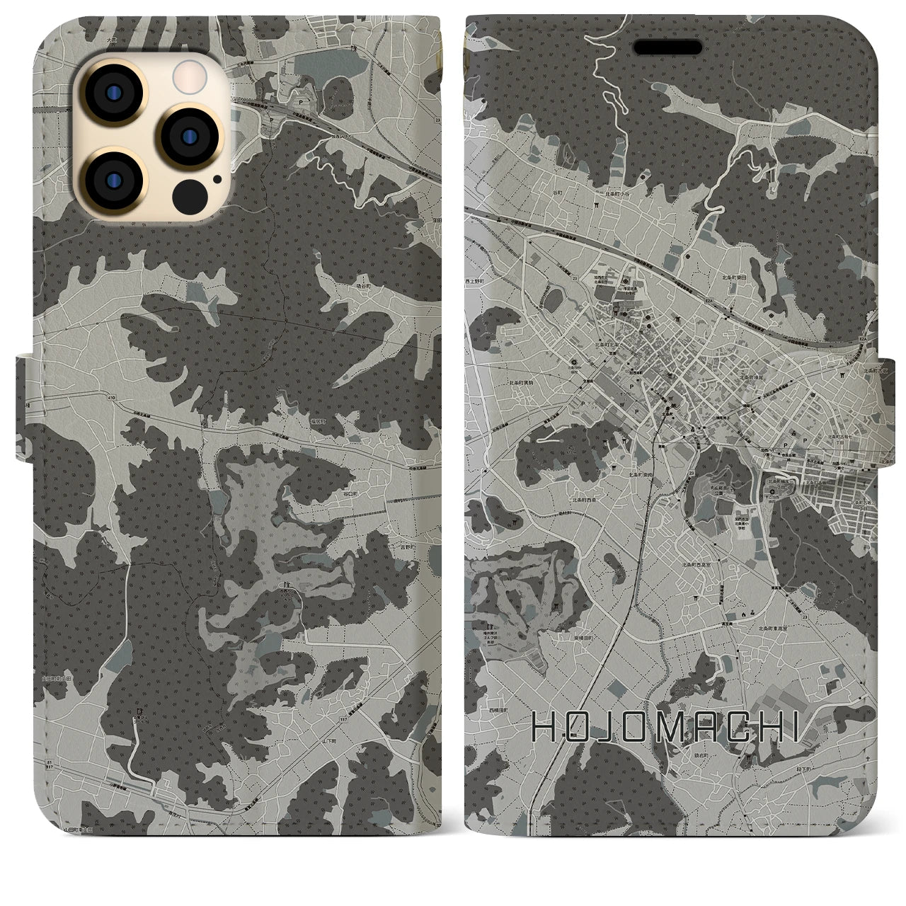 【北条町(兵庫県)】地図柄iPhoneケース(手帳タイプ)モノトーン・iPhone 12 Pro Max 用