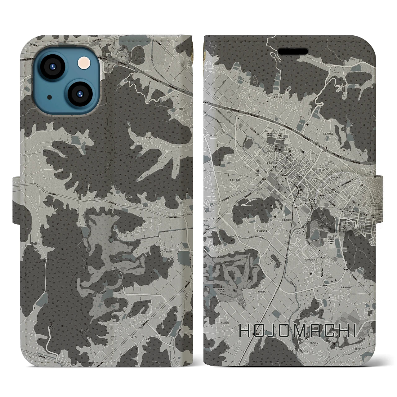 【北条町(兵庫県)】地図柄iPhoneケース(手帳タイプ)モノトーン・iPhone 13 用