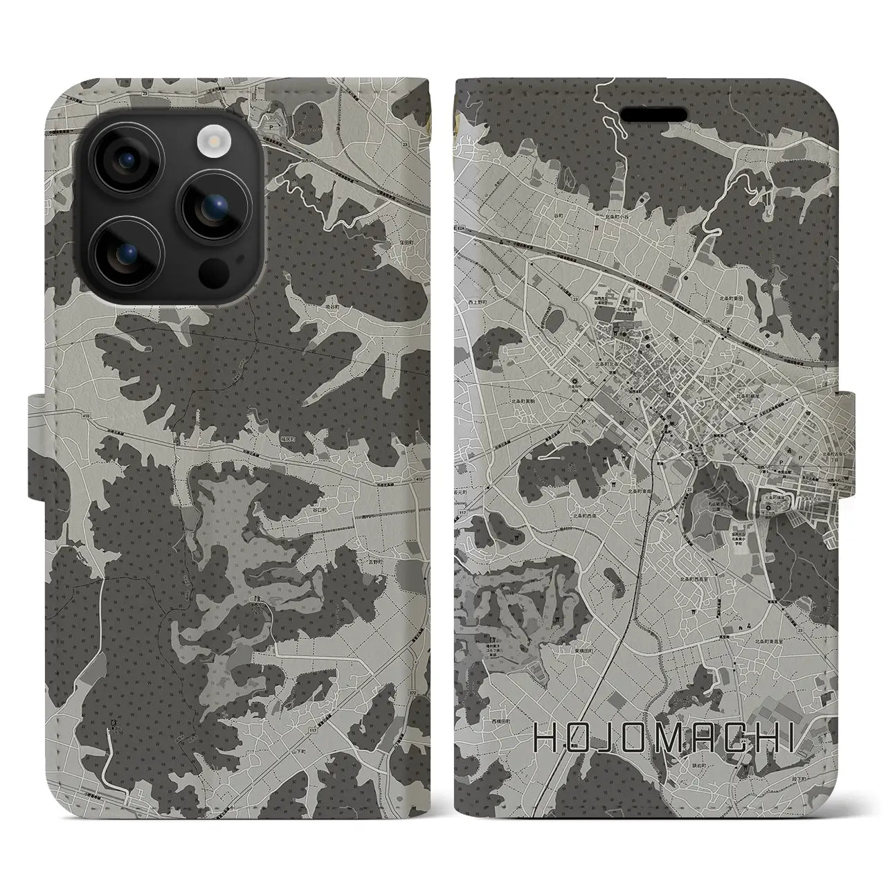 【北条町(兵庫県)】地図柄iPhoneケース(手帳タイプ)モノトーン・iPhone 16 用