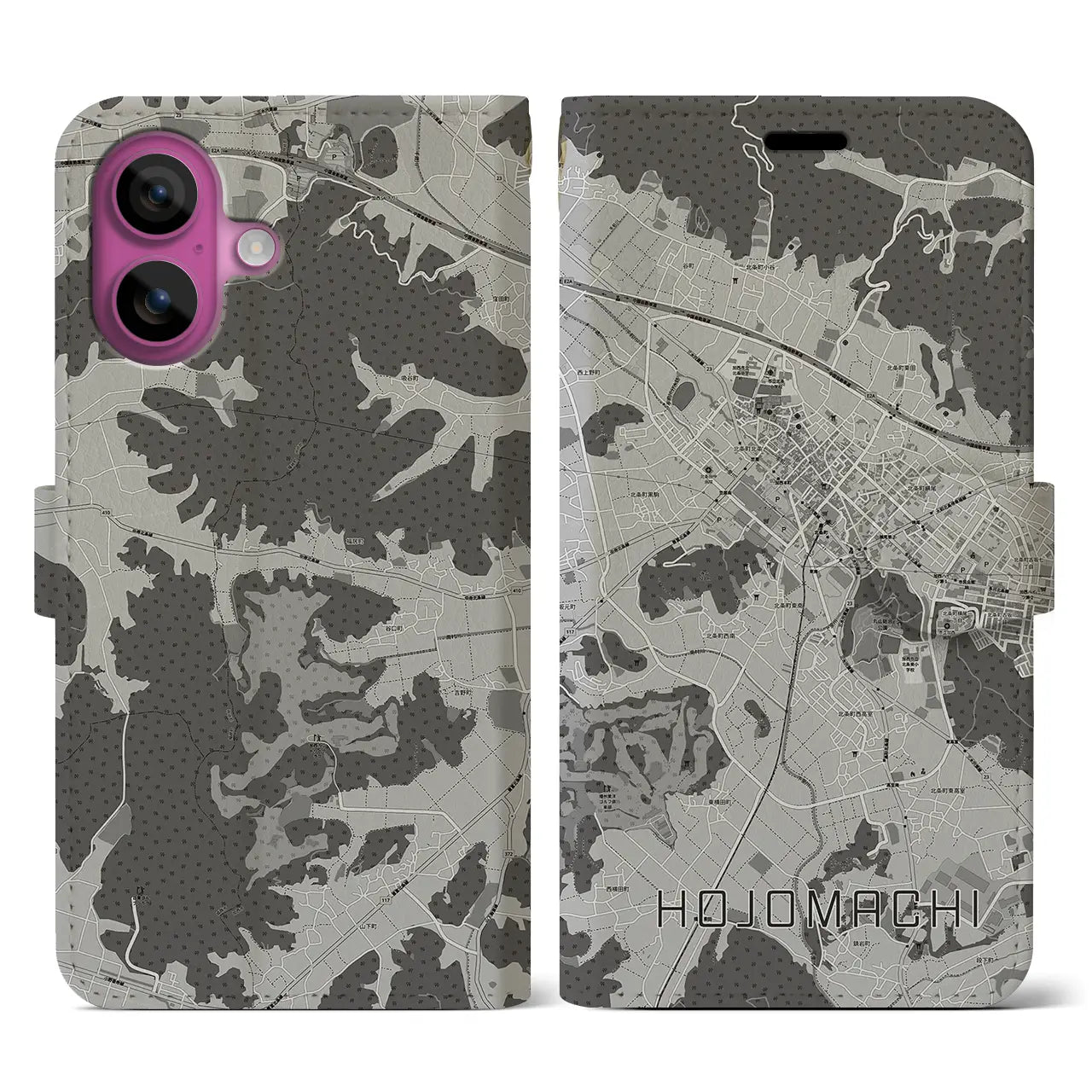 【北条町(兵庫県)】地図柄iPhoneケース(手帳タイプ)モノトーン・iPhone 16 Pro 用