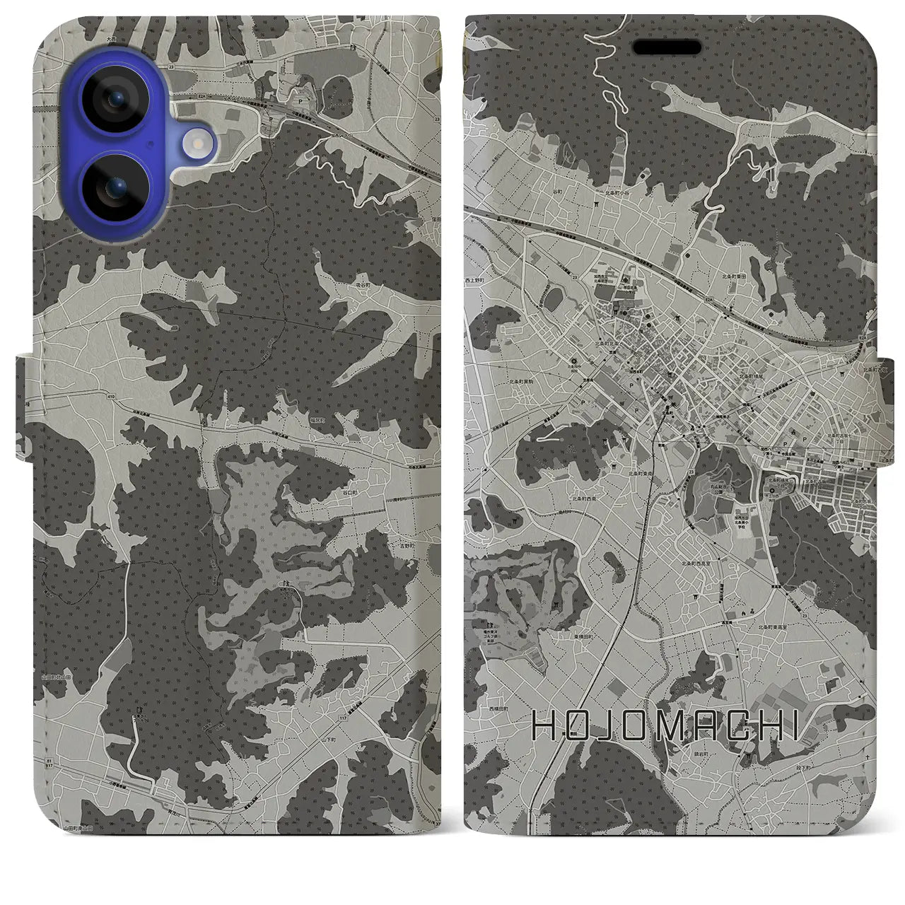 【北条町(兵庫県)】地図柄iPhoneケース(手帳タイプ)モノトーン・iPhone 16 Pro Max 用